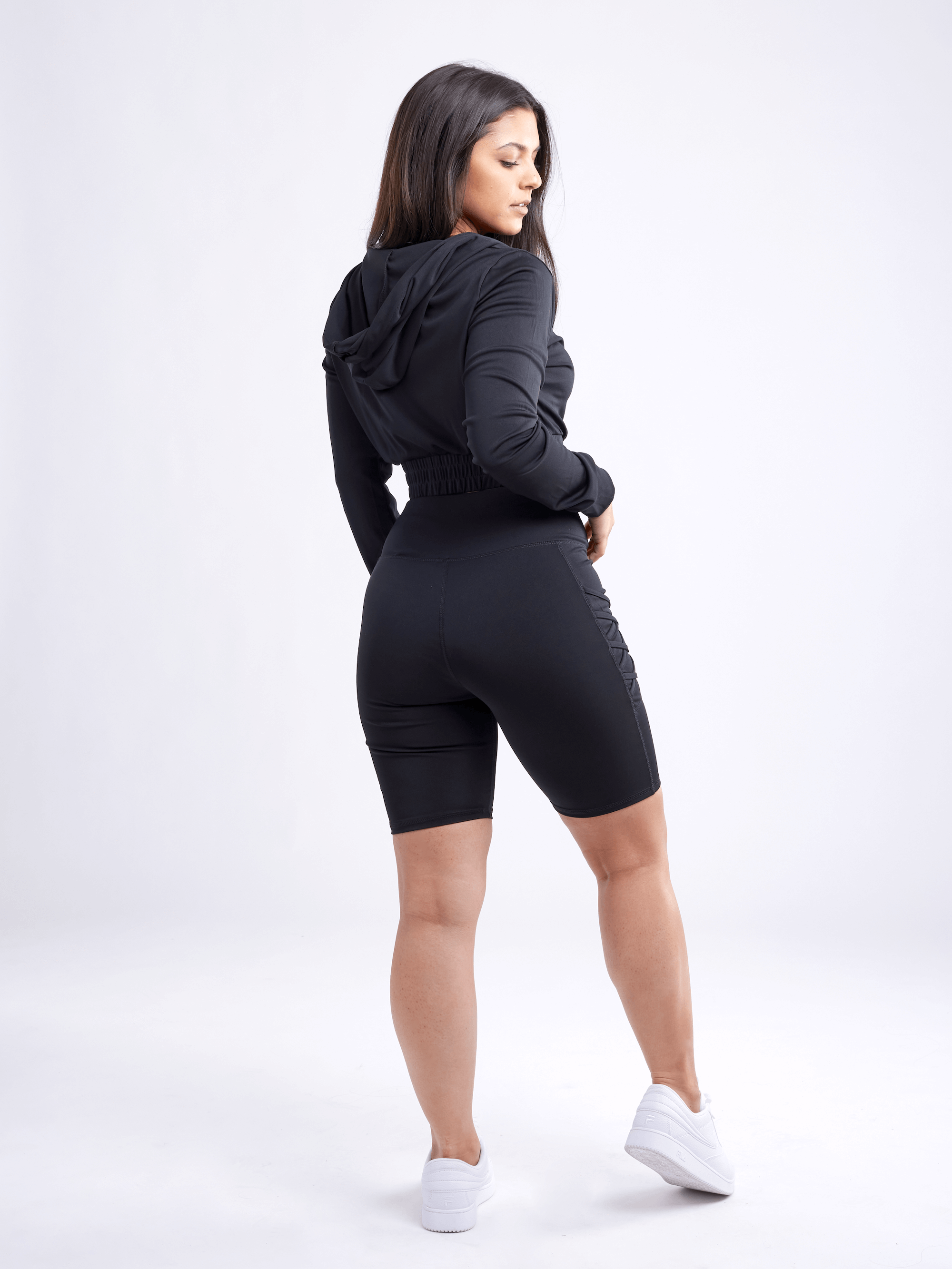 JupiterGear Women's High-Waisted Workout Shorts with Pockets & Criss Cross Design