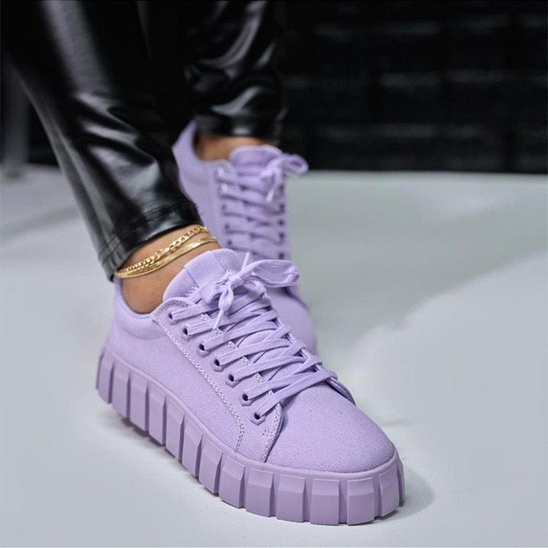 New Women's Purple Lightweight Comfortable Vulcanize Platform Sneakers