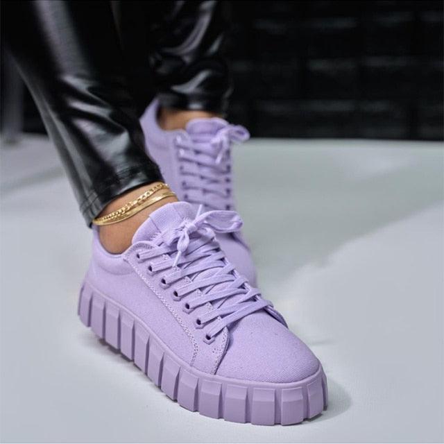 New Women's Purple Lightweight Comfortable Vulcanize Platform Sneakers