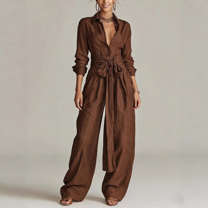Women's Casual Long Sleeve Button-Up Shirt and Pants Set