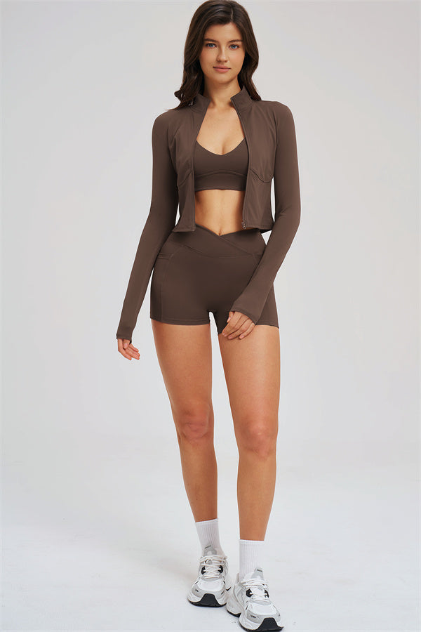 Women's The Sizzle Zip Jacket Sports Bra Shorts 3-Piece Set