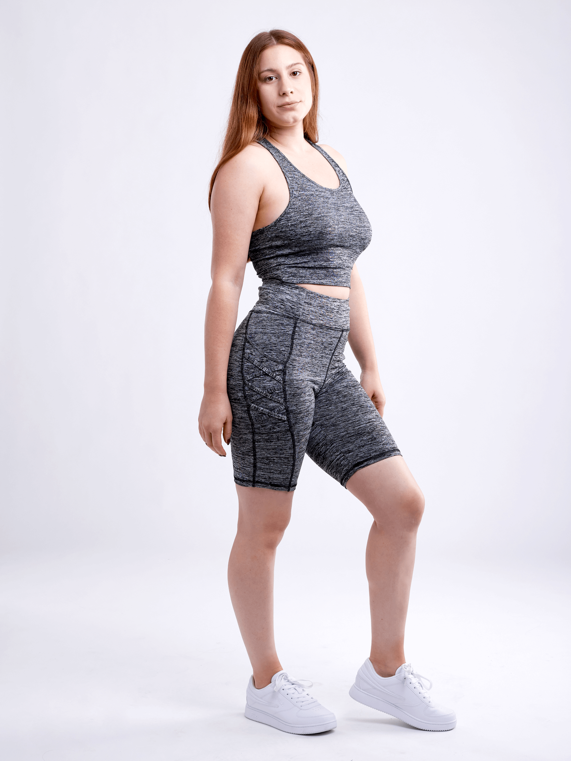 JupiterGear Women's High-Waisted Workout Shorts with Pockets & Criss Cross Design