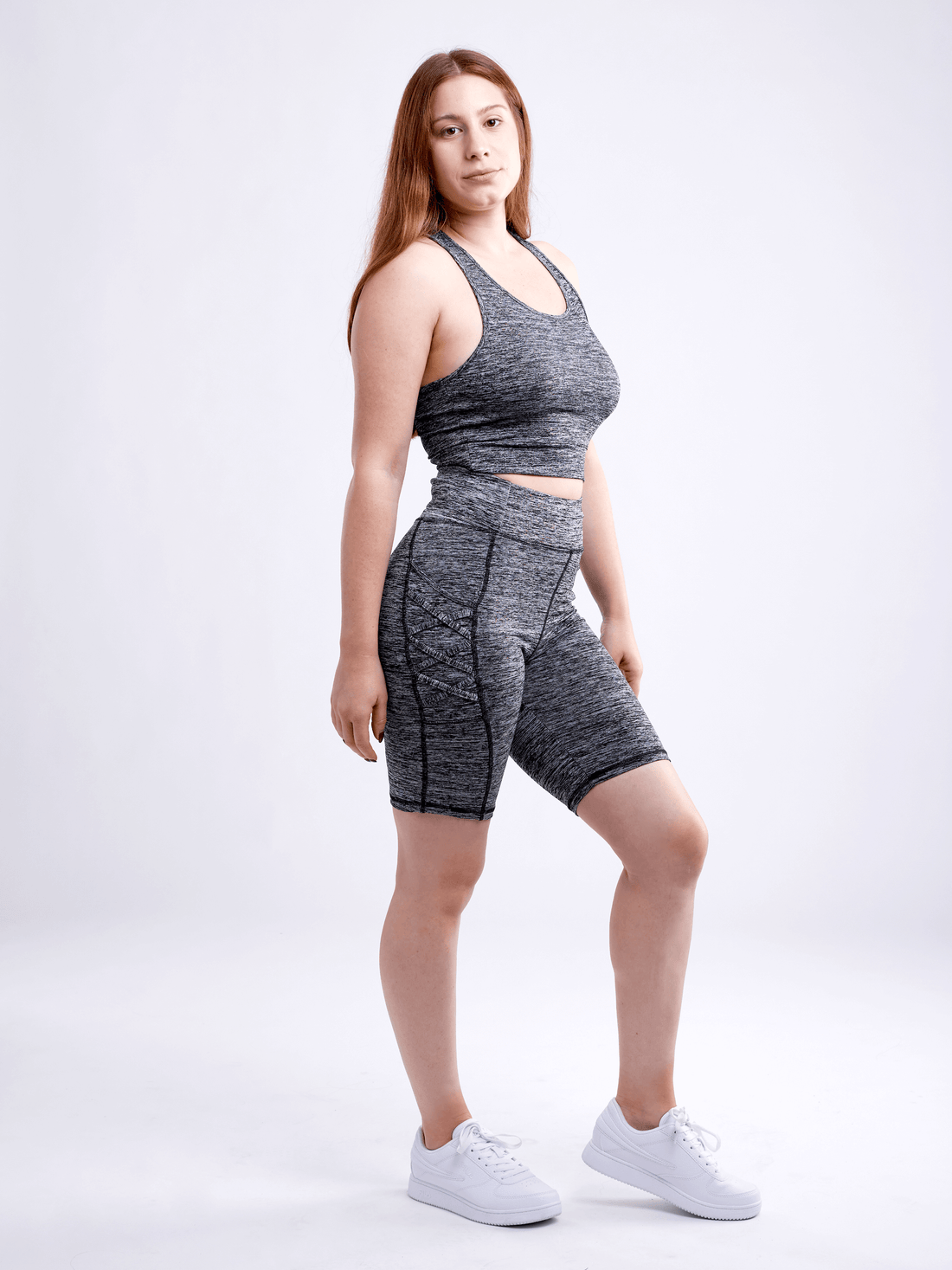 JupiterGear Women's High-Waisted Workout Shorts with Pockets & Criss Cross Design