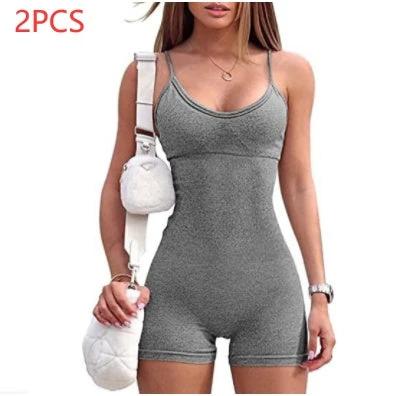 Women's Spaghetti Strap Shorts Yoga Workout Jumpsuit