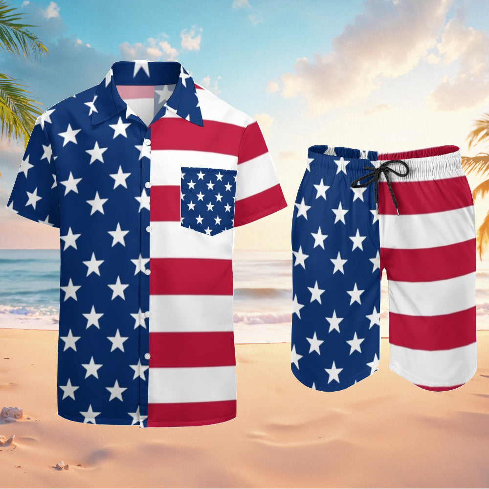 Men's American Flag 2pc Casual Beach Leisure Suit Outfit