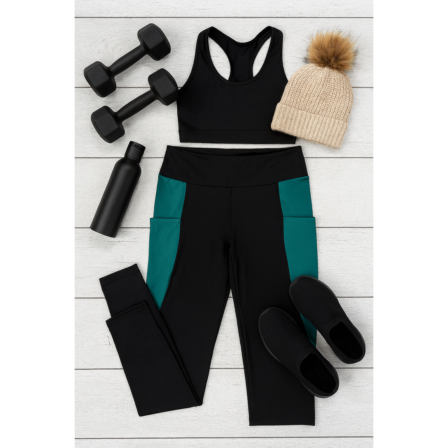 Women's Gracie- Green Panel Full Length Leggings