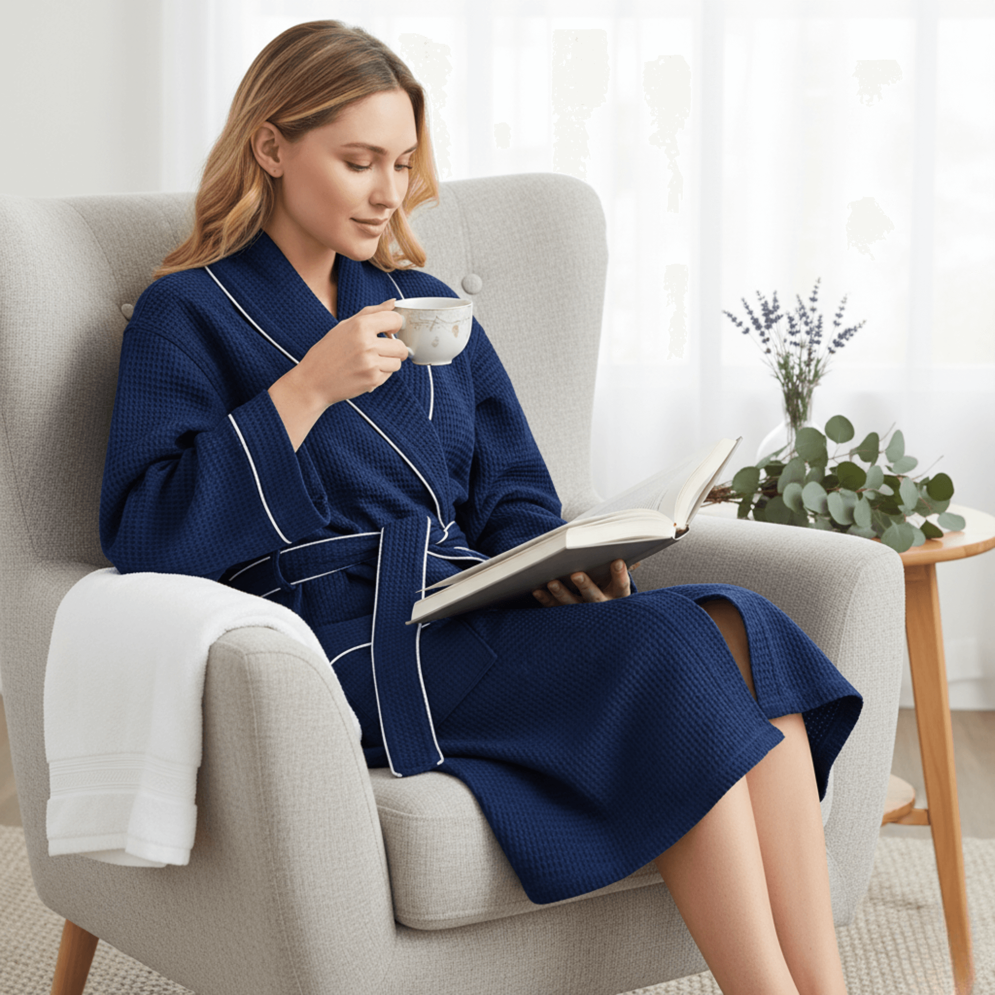 Women's Knee-Length Waffle Robe