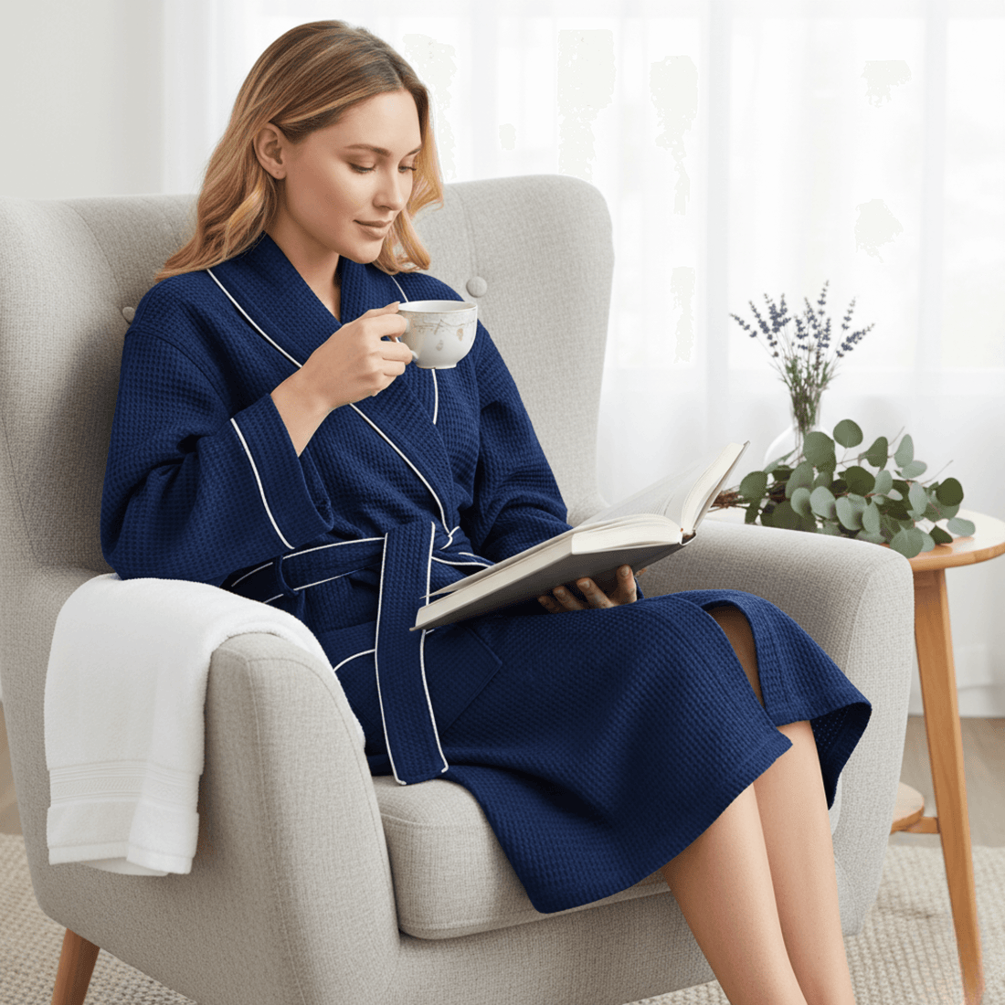 Women's Knee-Length Waffle Robe