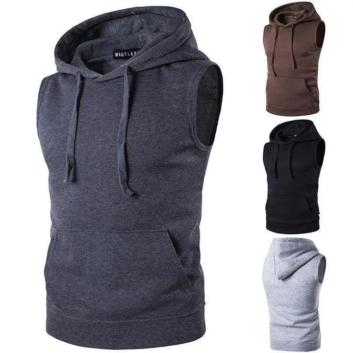 New Men's Solid Sleeveless Hoodie