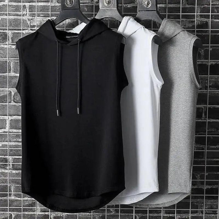 New Summer Men's Muscle Hoodie Vest Sleeveless Bodybuilding Fitness Shirt