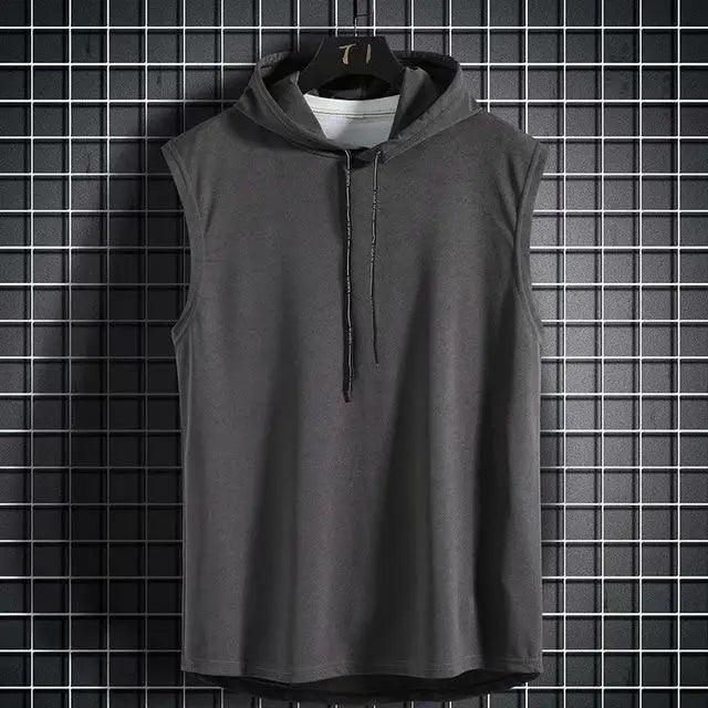 New Summer Men's Muscle Hoodie Vest Sleeveless Bodybuilding Fitness Shirt
