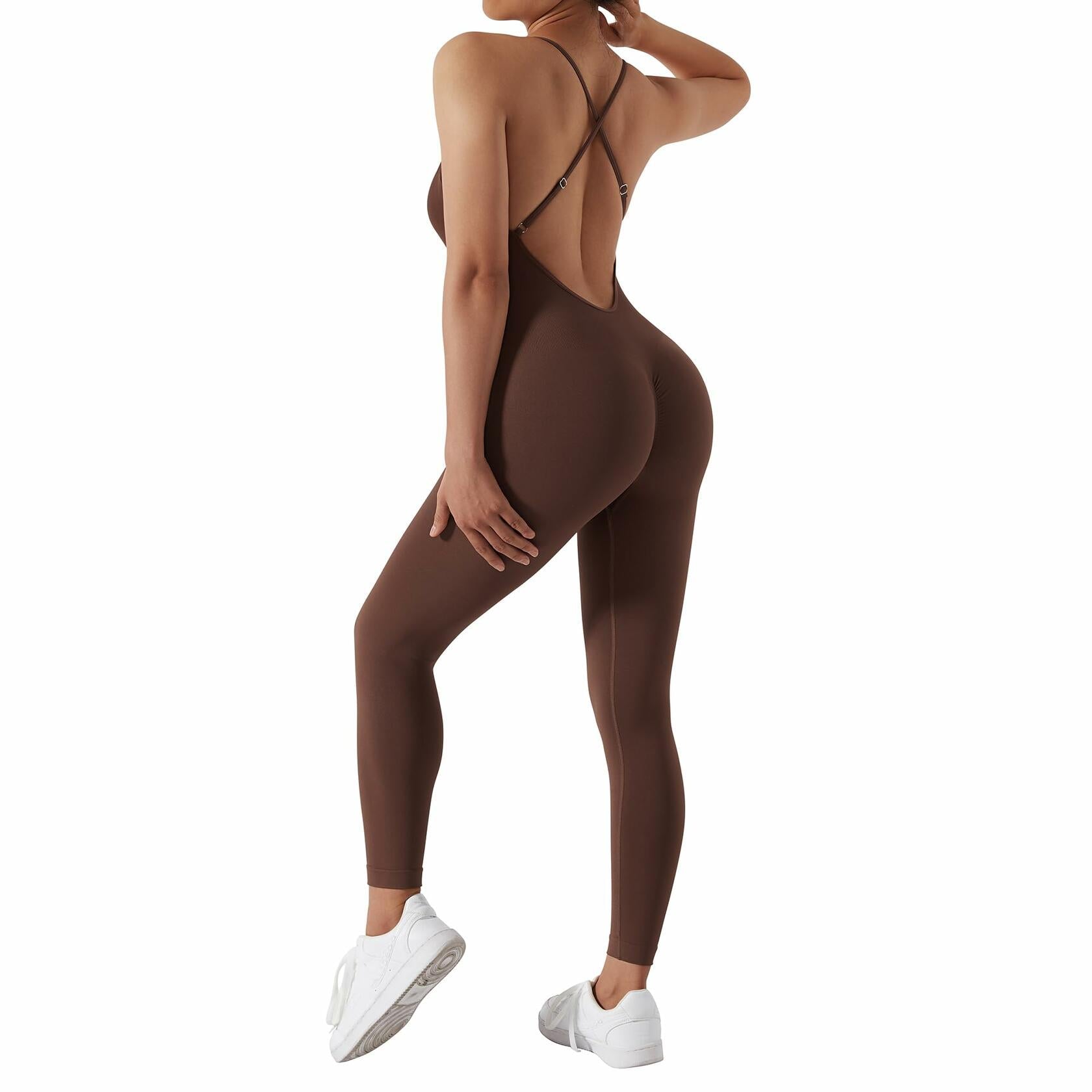 Women's Brown Seamless Backless Tummy Control Jumpsuit Size XL