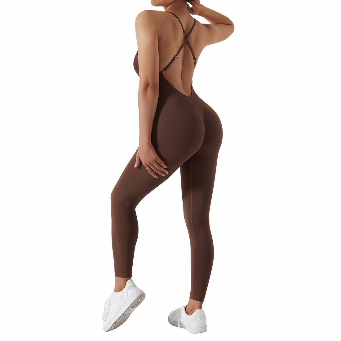 Women's Brown Seamless Backless Tummy Control Jumpsuit Size XL