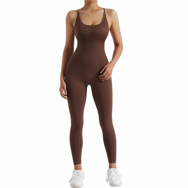 Women's Brown Seamless Backless Tummy Control Jumpsuit Size XL