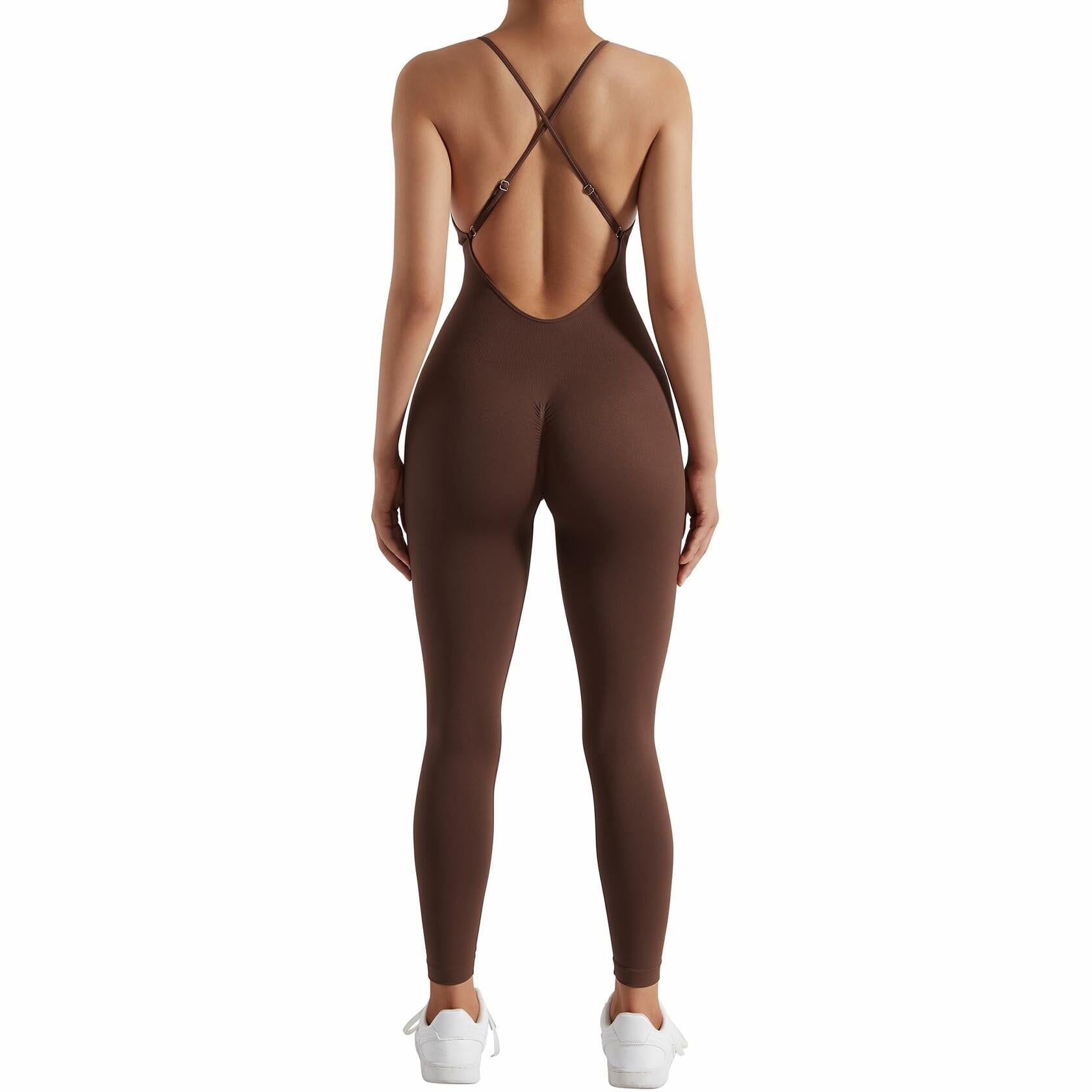Women's Brown Seamless Backless Tummy Control Jumpsuit Size XL