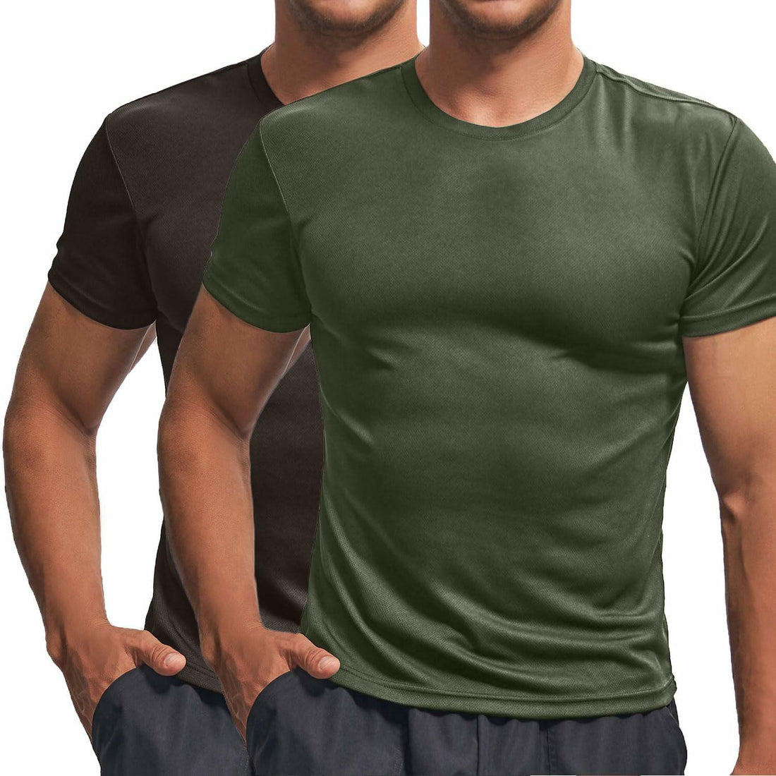 Men's Quick Dry Workout Shirt Short Sleeve Army Green/Grey Size M