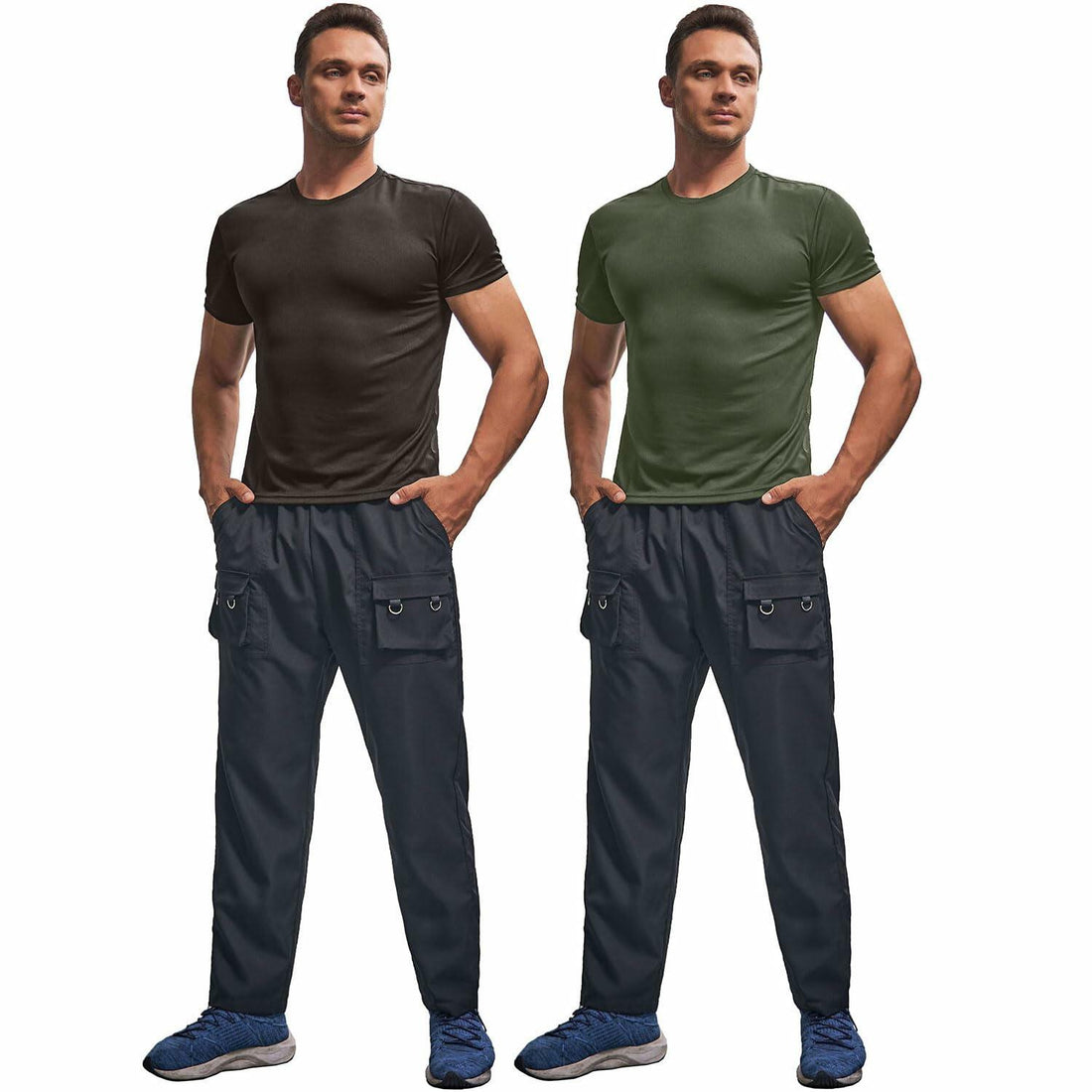 Men's Quick Dry Workout Shirt Short Sleeve Army Green/Grey Size M