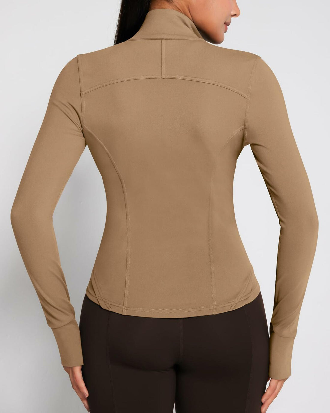 Women's Zip Up Lightweight Yoga Athletic Jacket Cream Coffee Size XS