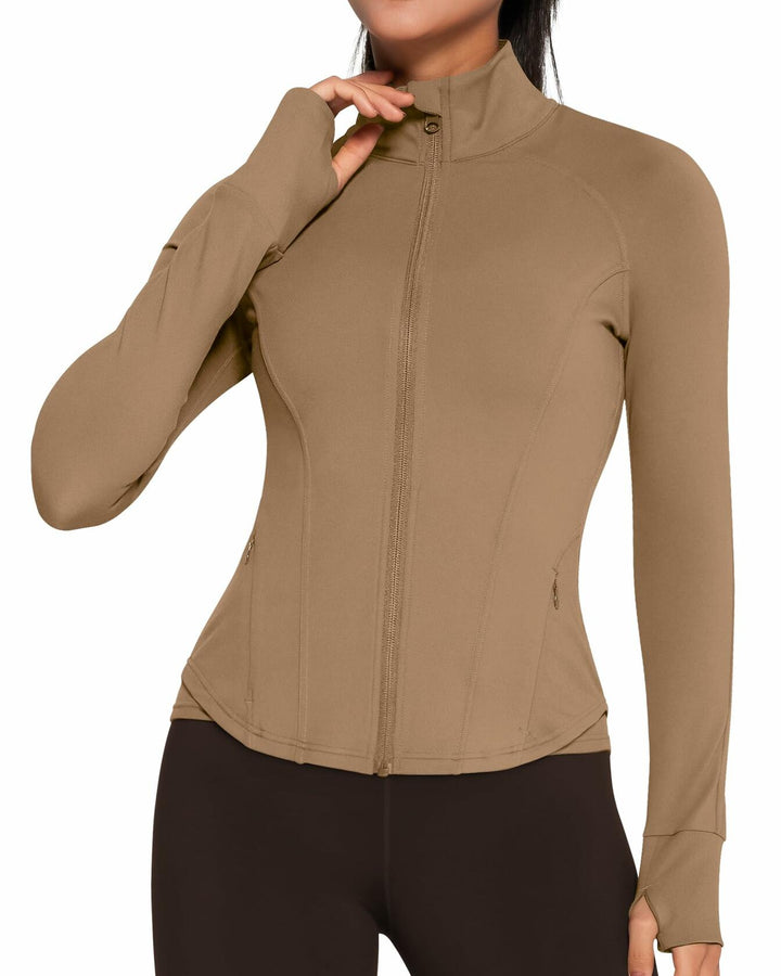 Women's Zip Up Lightweight Yoga Athletic Jacket Cream Coffee Size XS
