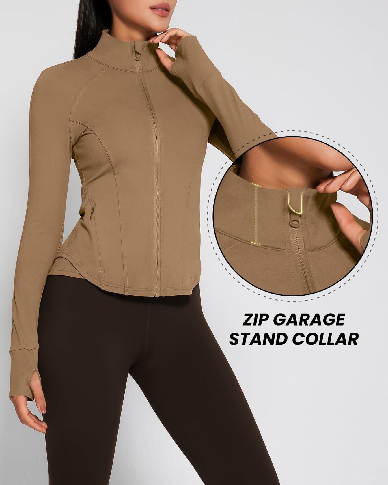 Women's Zip Up Lightweight Yoga Athletic Jacket Cream Coffee Size XS