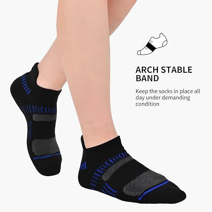 Men's Athletic Ankle Socks Cushioned Arch Support Grey 6 Pairs - One Size