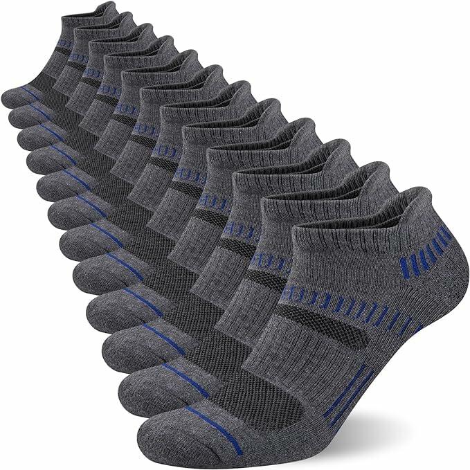 Men's Athletic Ankle Socks Cushioned Arch Support Grey 6 Pairs - One Size