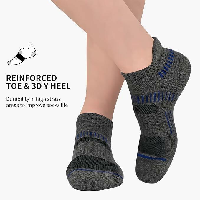 Men's Athletic Ankle Socks Cushioned Arch Support Grey 6 Pairs - One Size
