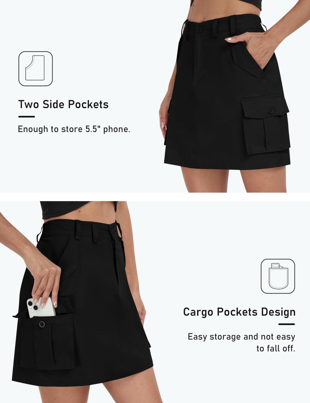 Women's 18" Knee Length Golf Skirt Black Size M