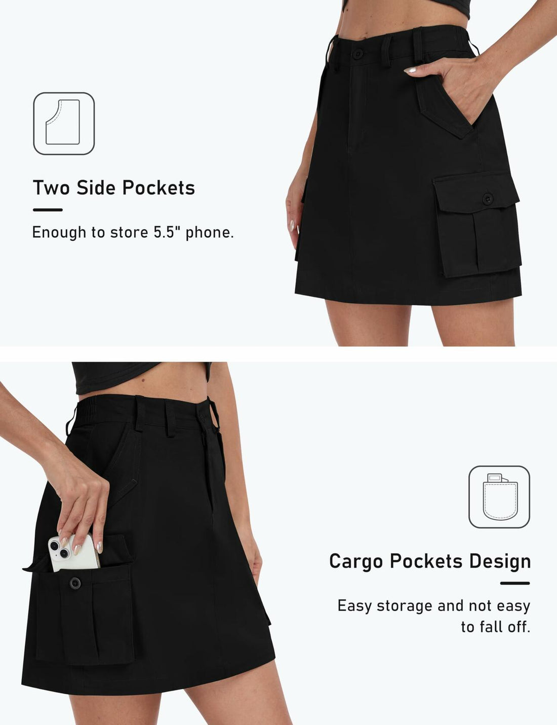 Women's 18" Knee Length Golf Skirt Black Size M
