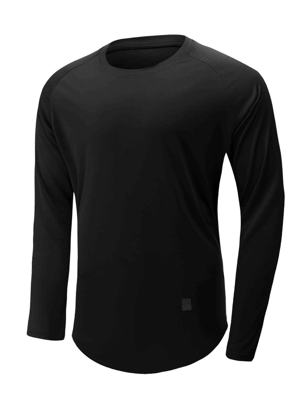 Men's Gym Workout Athletic Long Sleeve T-Shirt Black XL