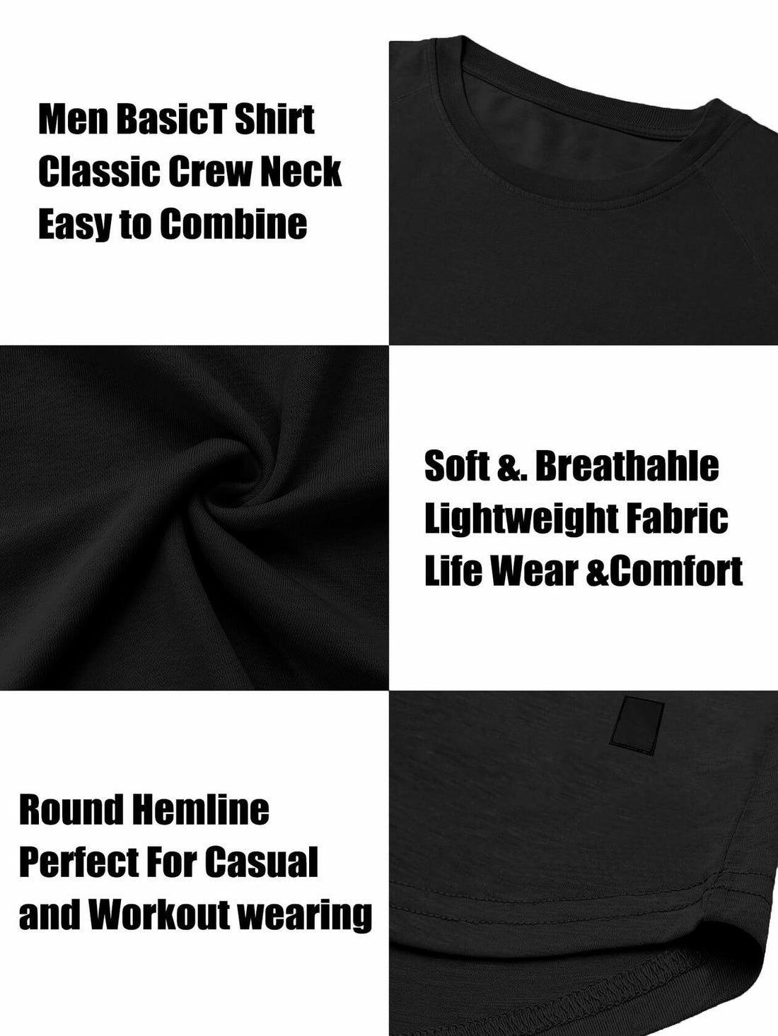 Men's Gym Workout Athletic Long Sleeve T-Shirt Black XL