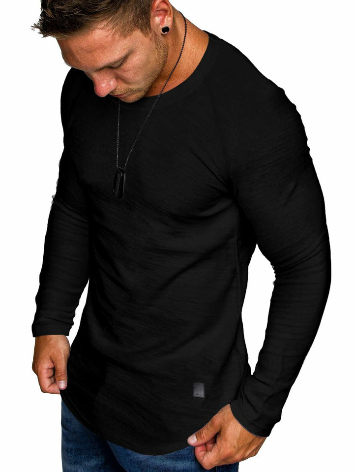 Men's Gym Workout Athletic Long Sleeve T-Shirt Black XL
