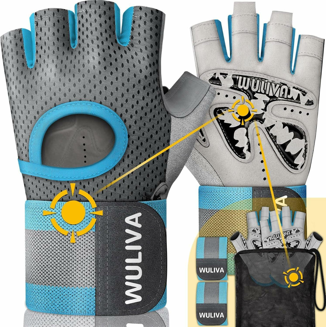 Workout Gloves Padded Detachable Strap Gym Cycling Training Bag