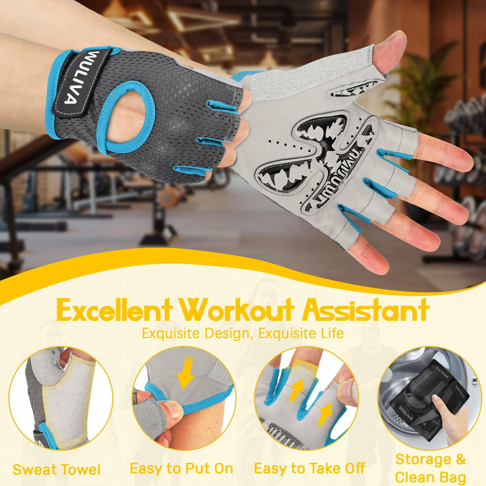 Workout Gloves Padded Detachable Strap Gym Cycling Training Bag