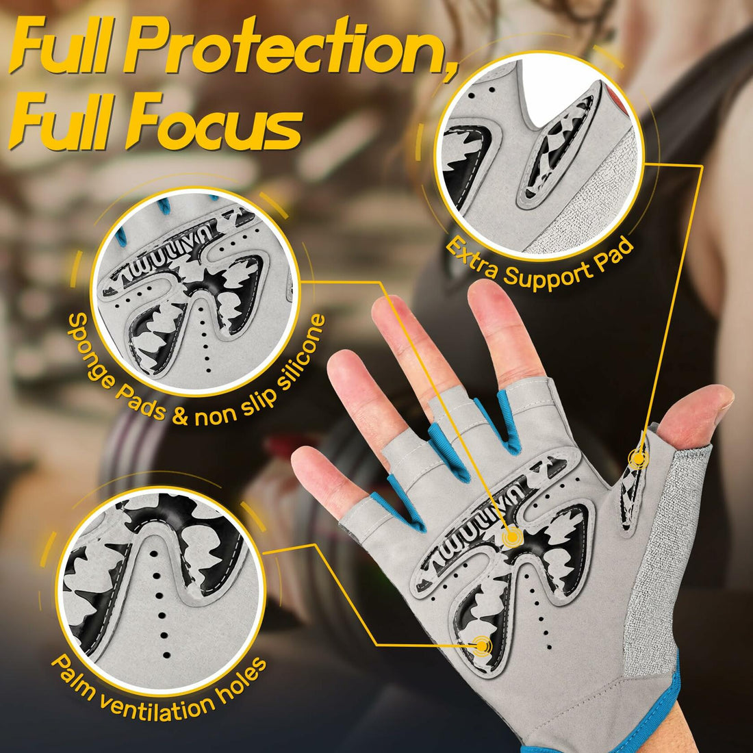Workout Gloves Padded Detachable Strap Gym Cycling Training Bag