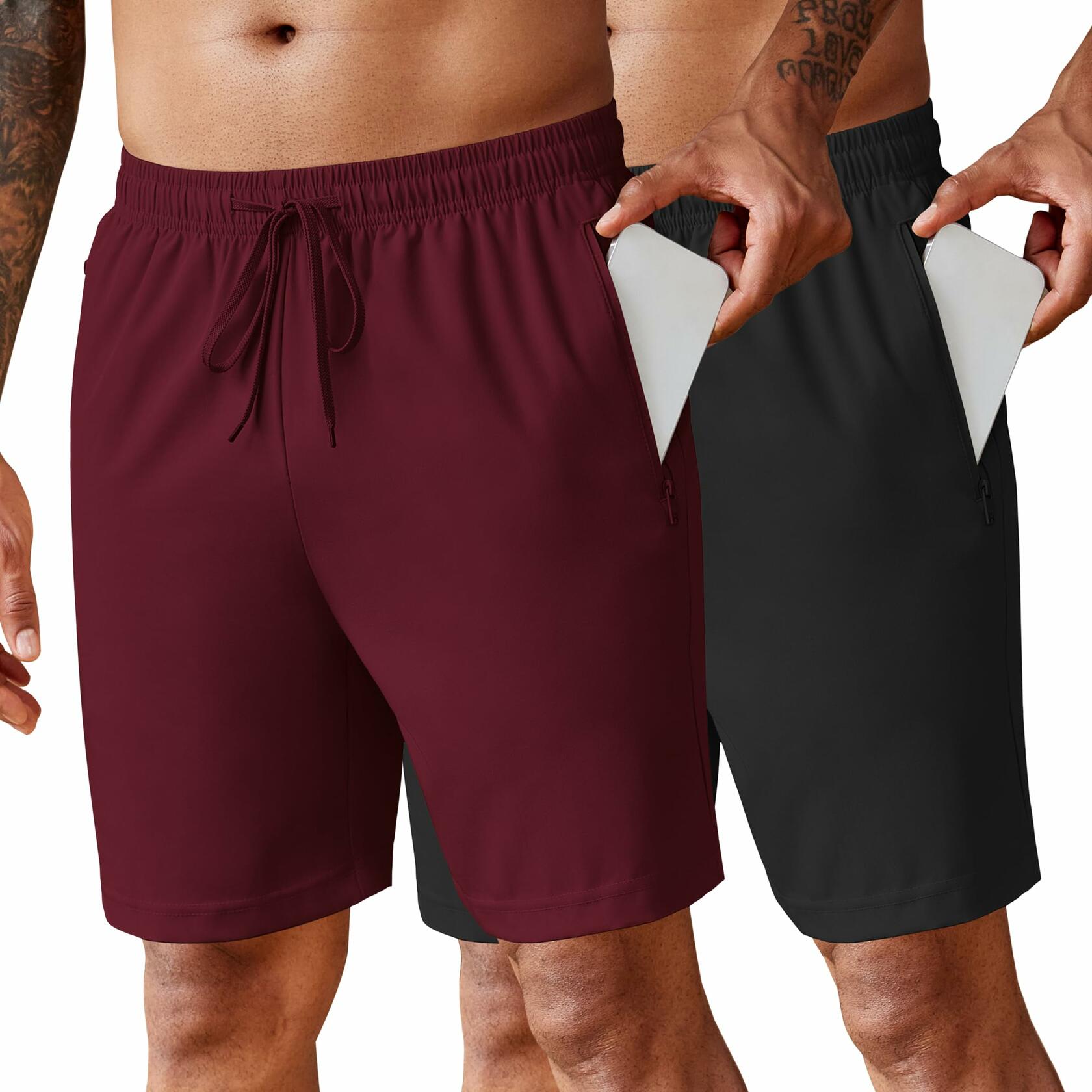 Men’s 7" Workout Gym Shorts 2-Pack Lightweight with Zipper