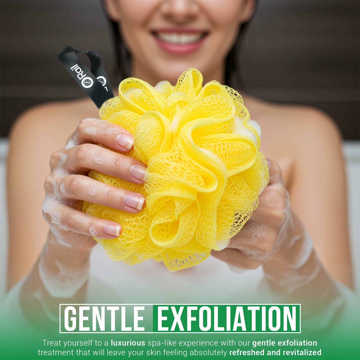 Loofah Sponge Exfoliating Bath Body Scrubber Mesh Pouf White