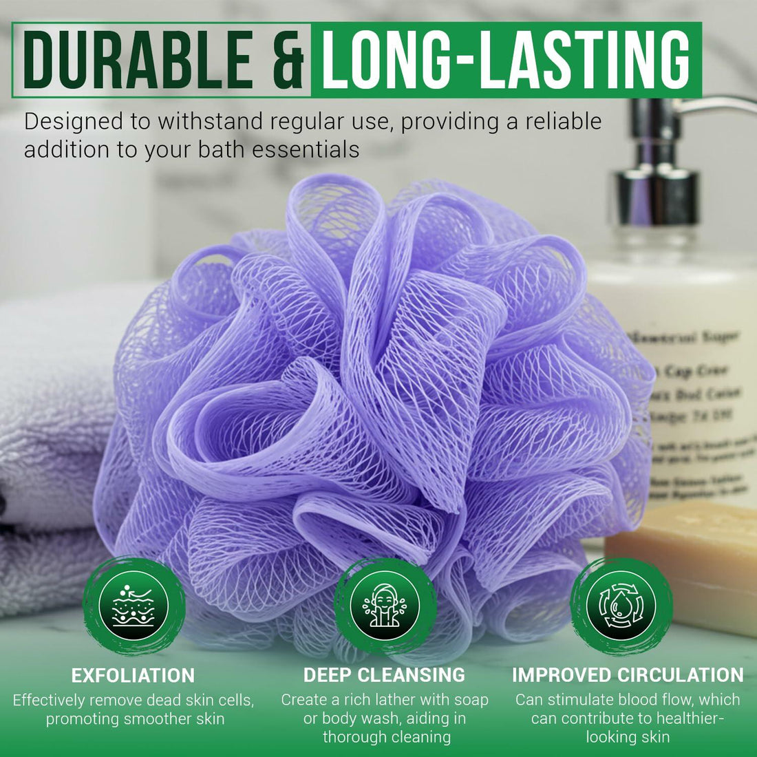 Loofah Sponge Exfoliating Bath Body Scrubber Mesh Pouf White