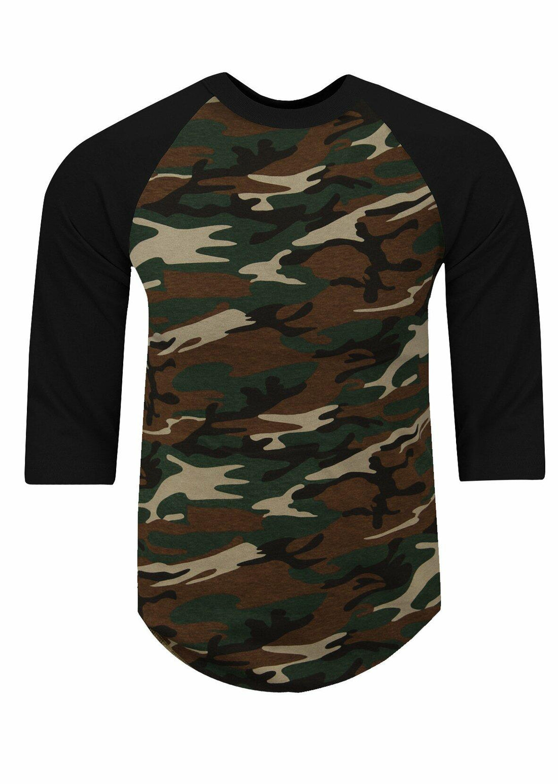 Men's Baseball Raglan Shirt 3/4 Sleeve Camo Green/Black Size M