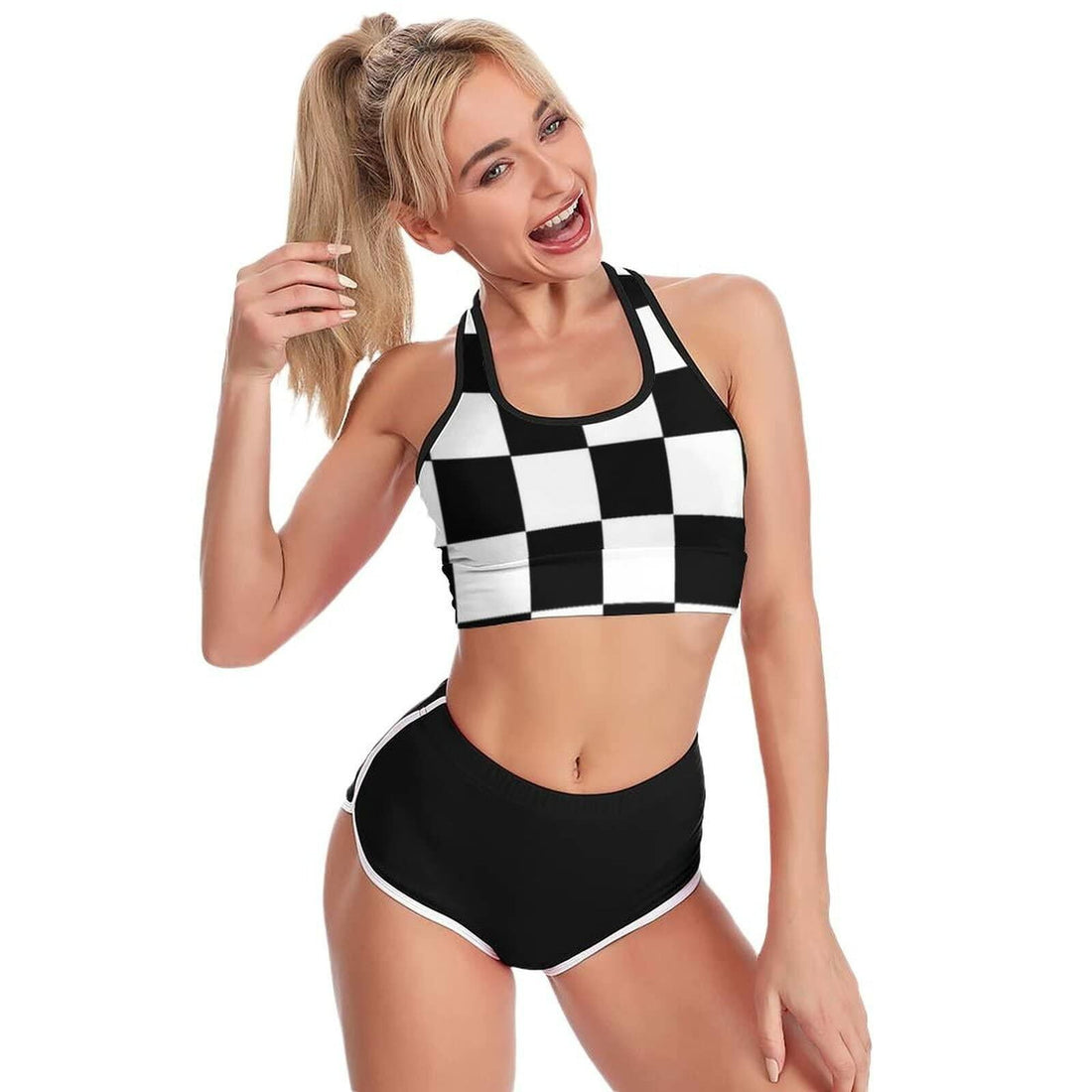 Women's Checkered Flag Racerback Sports Yoga Bra
