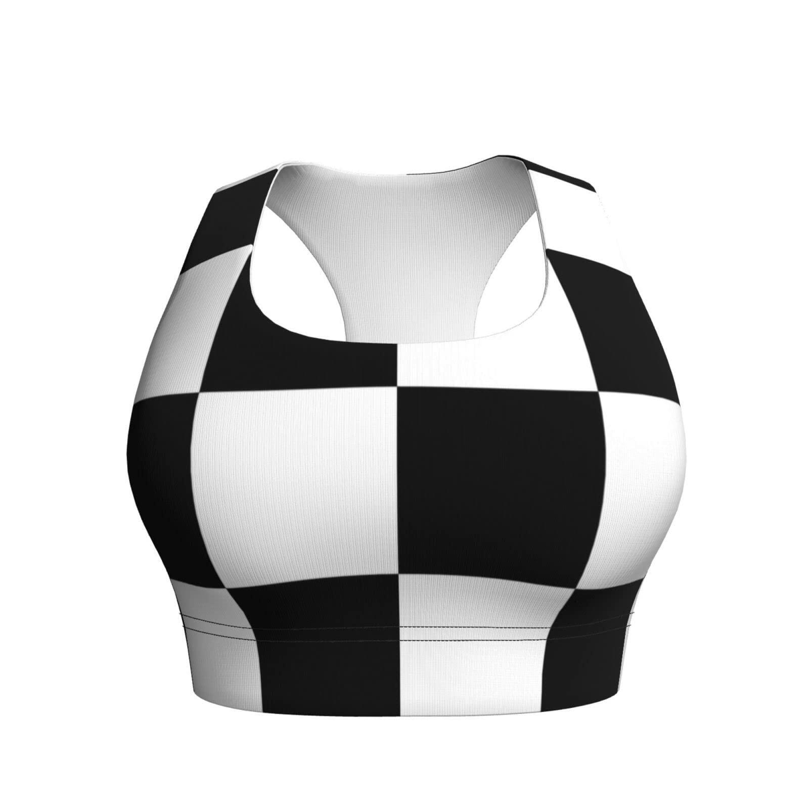 Women's Checkered Flag Racerback Sports Yoga Bra
