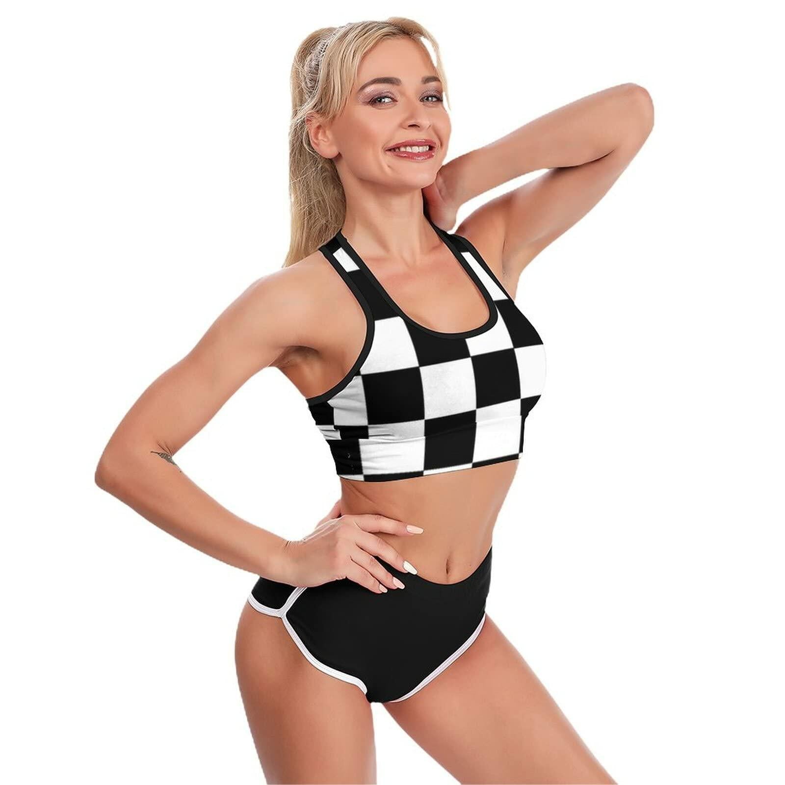 Women's Checkered Flag Racerback Sports Yoga Bra