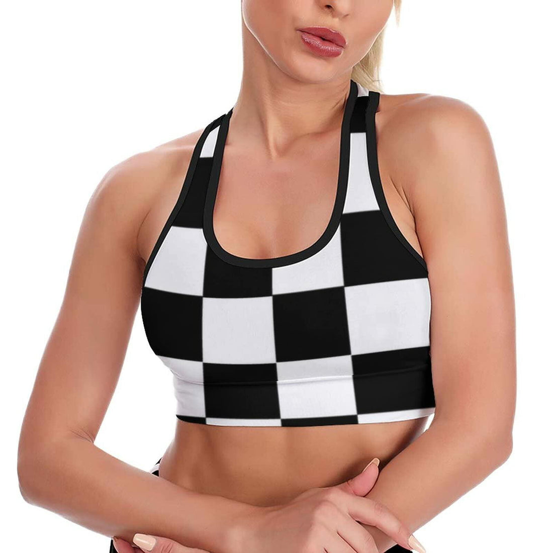 Women's Checkered Flag Racerback Sports Yoga Bra