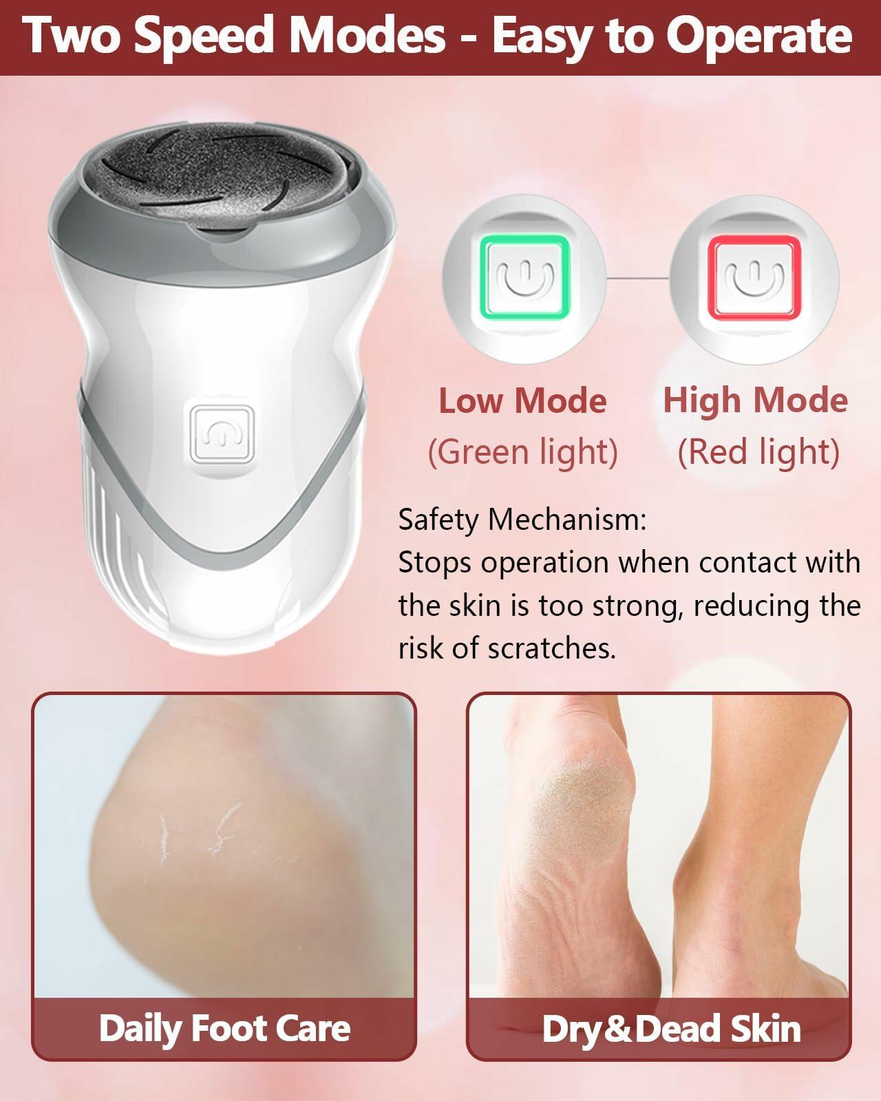 Electric Foot File Callus Remover 3 Heads 2 Speed White Rechargeable