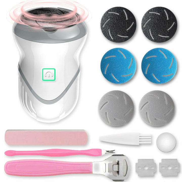 Electric Foot File Callus Remover 3 Heads 2 Speed White Rechargeable