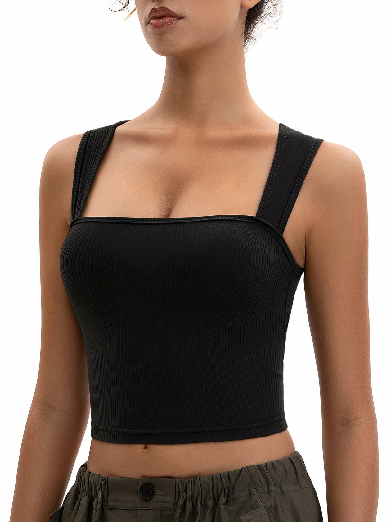 Crop Tank Top Ribbed Athletic Wide Strap Navy Blue Size M
