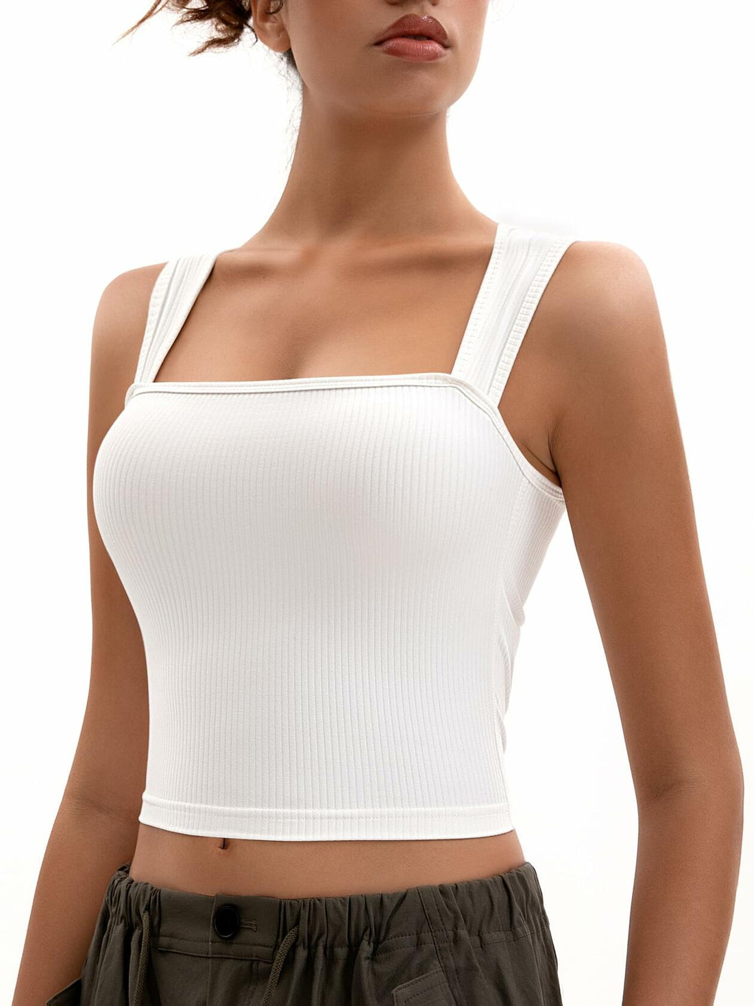 Women's Crop Tank Top White Ribbed Athletic Slim Fit Sleeveless Size XS
