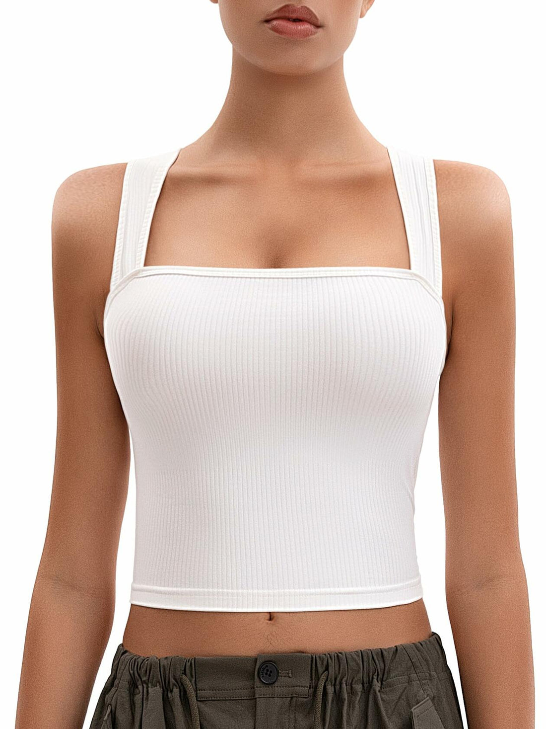 Women's Crop Tank Top White Ribbed Athletic Slim Fit Sleeveless Size XS