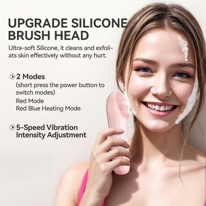 Silicone Face Scrubber Electric Waterproof Brush 5 Strength Pink
