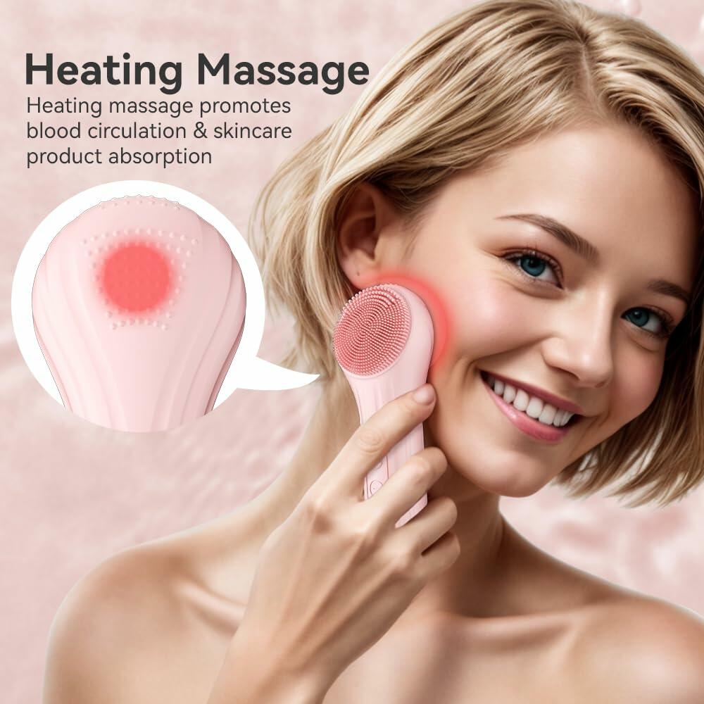 Silicone Face Scrubber Electric Waterproof Brush 5 Strength Pink